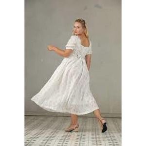 Linennaive BERGAMOTE 20 Floral Linen Dress white daisy cottagecore Womens XL